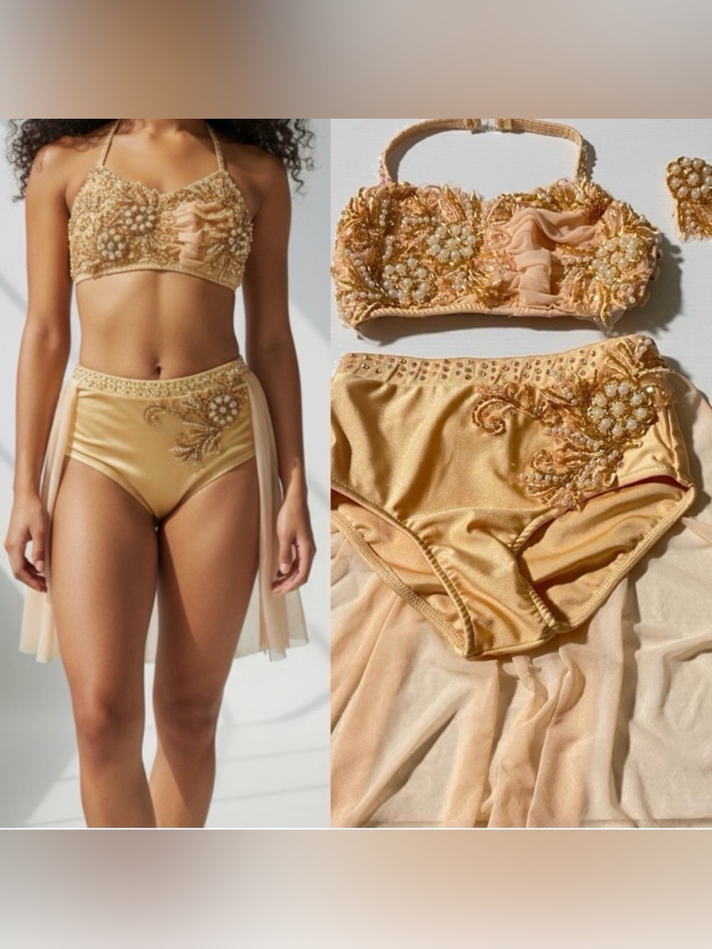 Glamour competition solo dance costume peach  nude lyrical, 2 piece XLC child SA